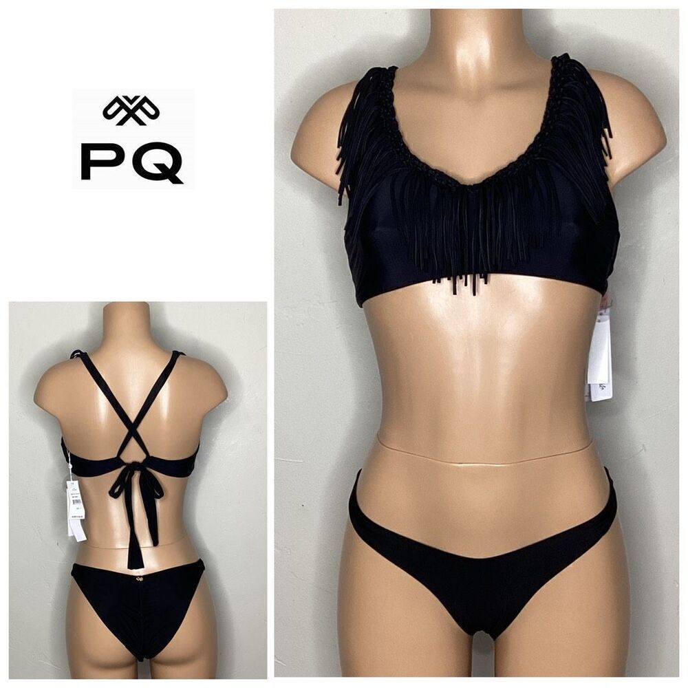 New. PQ black fringe teeny bikini. D-cup/medium. Retails $172